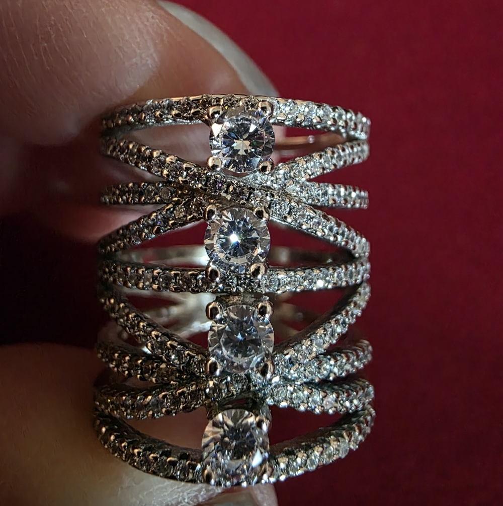 Women's Silver Crisscross Statement Ring with Cubic Zirconia